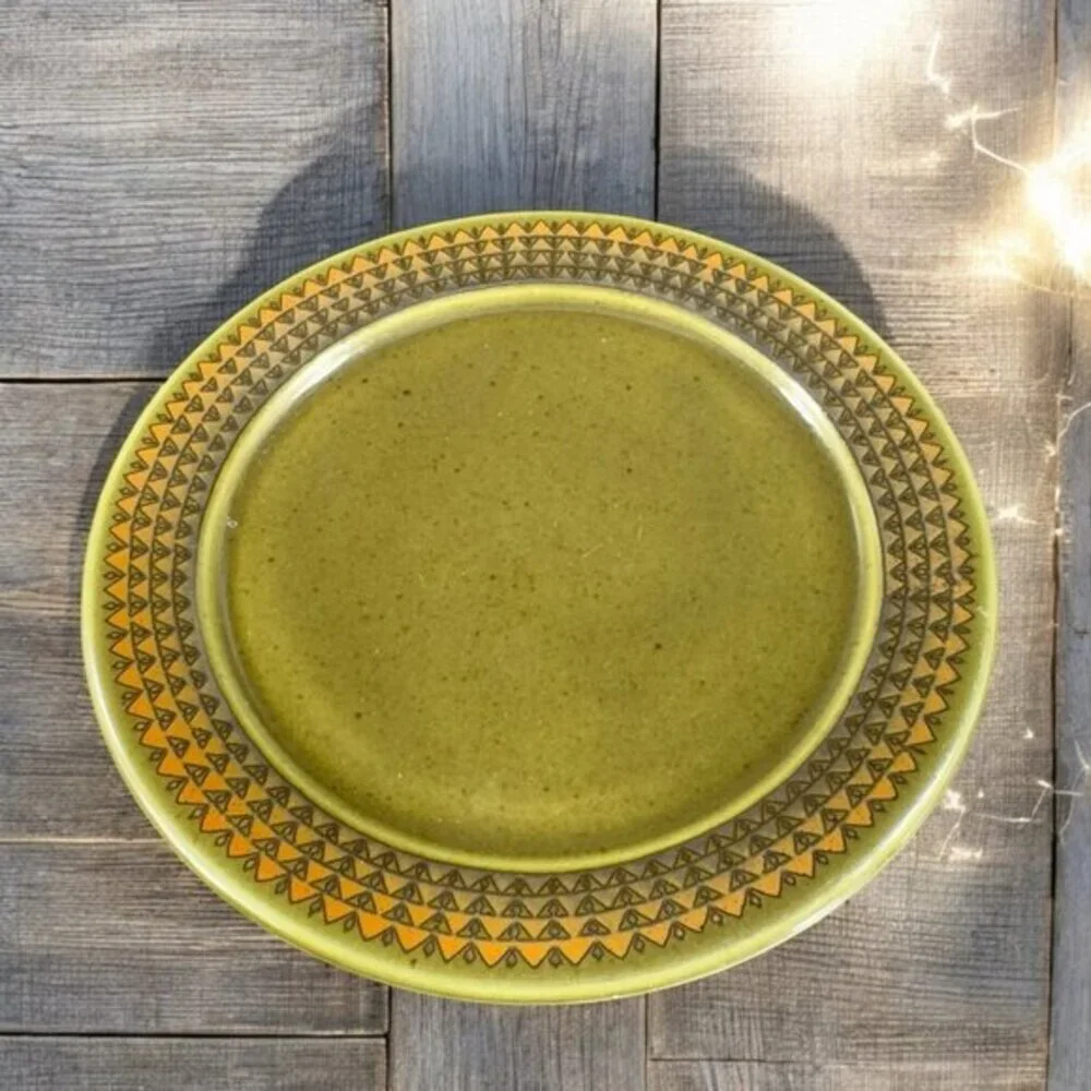 Vintage‎ Porsgrund Dish Plate Set 2 Dishes Plates Made In Norway Green Ceramic